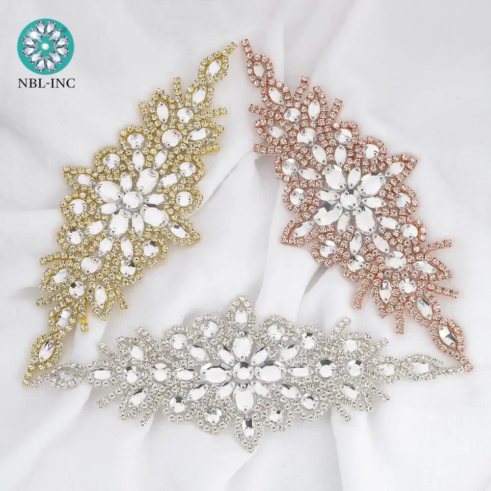 (1PC) Rhinestones bridal belt wedding applique silver with crystals dress accessories sash WDD0472