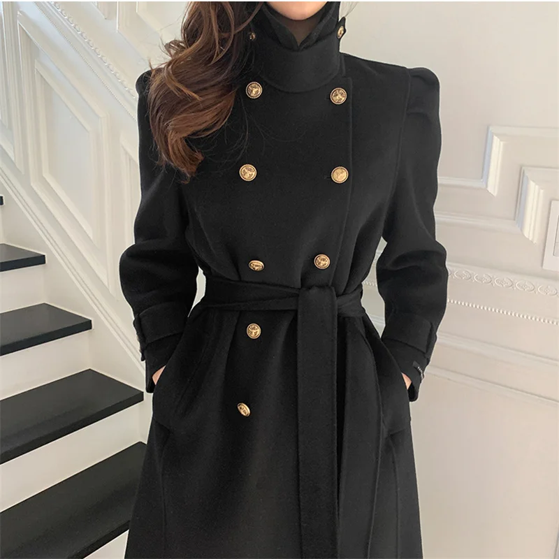 Sungtin корейское повседневное свободное шерстяное пальто с высоким воротником