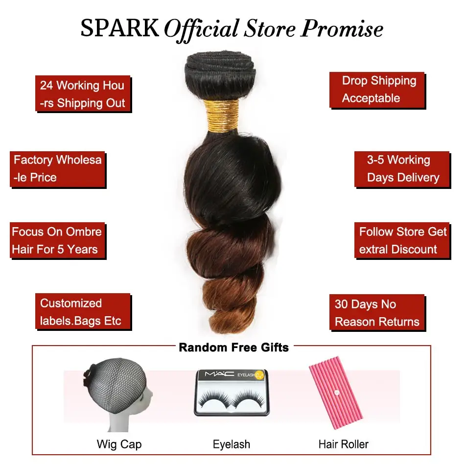 Spark Ombre пряди волос с закрытием бразильские Свободные волны Remy натуральные