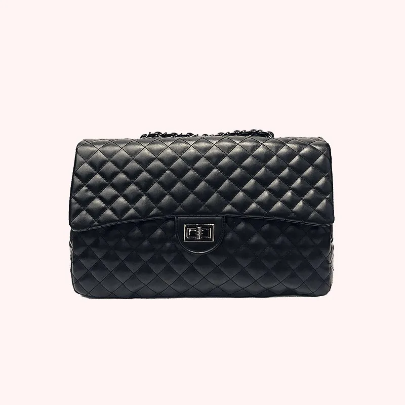 Женская сумка Большая вместительная кожаная кошелек черная стеганая через плечо