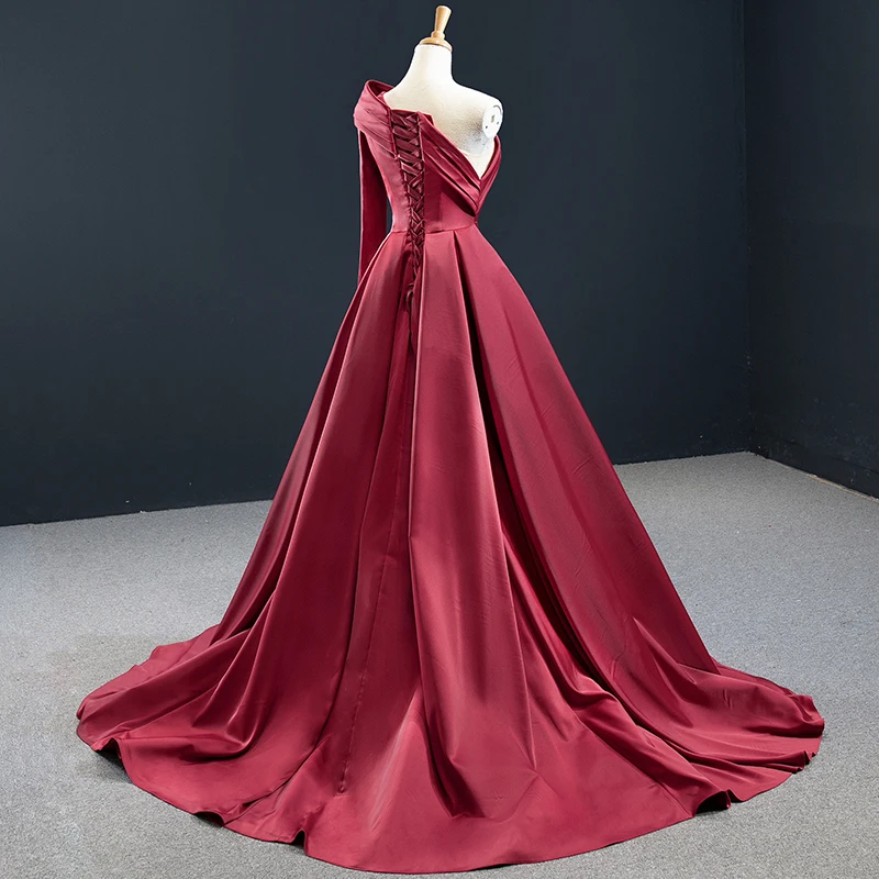 J67144 Elegant And Noble Satin Flavor Wine Red Side Split Party Gowns Evening Dress 2020 A-Line One-Shoulder платье вечернее