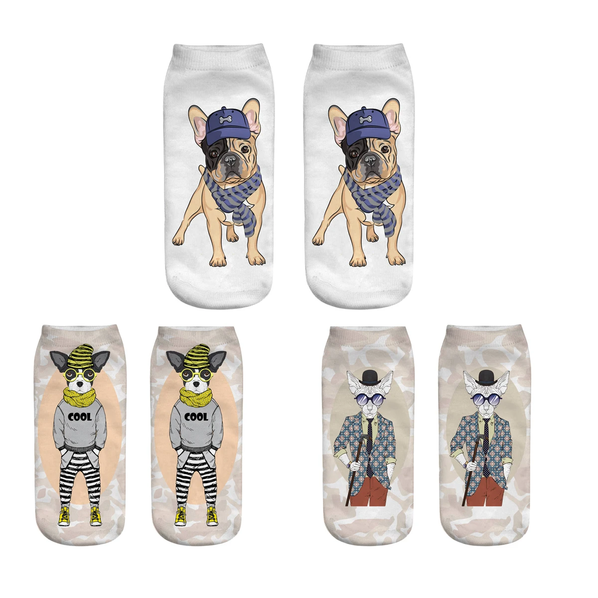 

1Pair 3D Different dog Printed Women Socks New Unisex Cute Low Cut Ankle Sock Multiple Color Casual Charactor Sock funny Socks