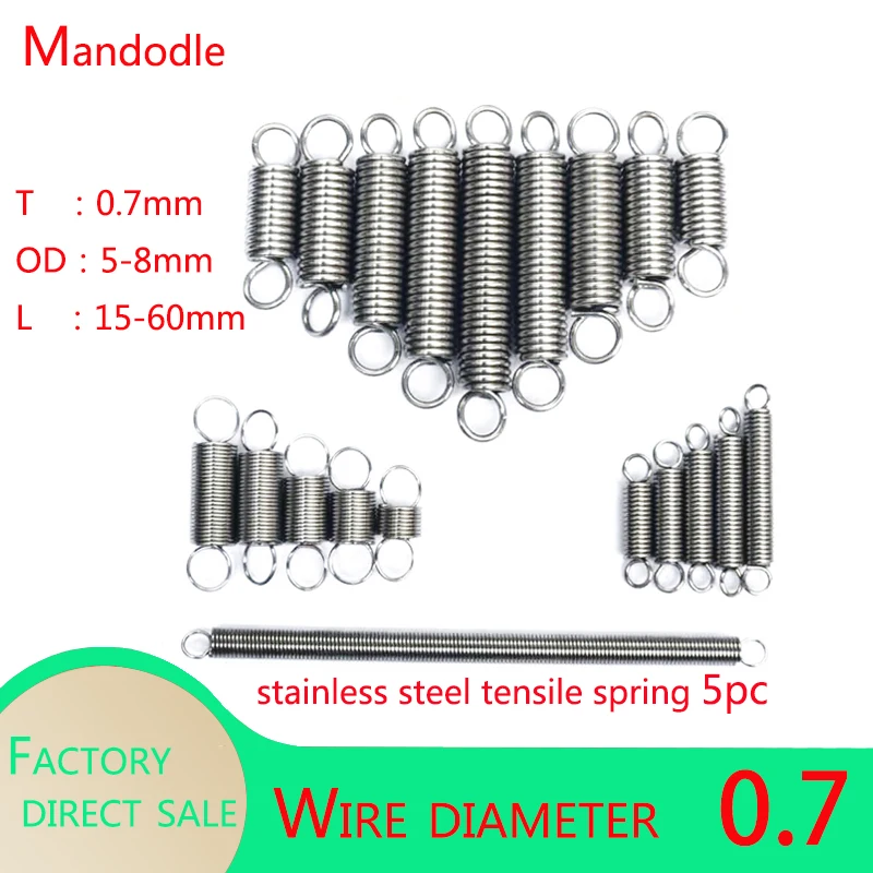 

5 шт. проволока диаметром 0,7 мм, двойной крючок из нержавеющей стали 304, мелкая пружина натяжения, фурнитура, аксессуары, внешний диаметр 5- 8 мм...