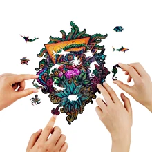 Unique Monster Wooden Jigsaw Puzzle For Adults Kids Toys Wooden Puzzle Games Animals Shape 3D Wood DIY Puzzle Crafts Gifts