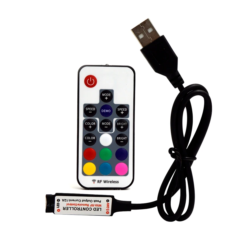 Мини RGB Светодиодная лента управления 12 в USB разъем 17 ключей RF беспроводной пульт