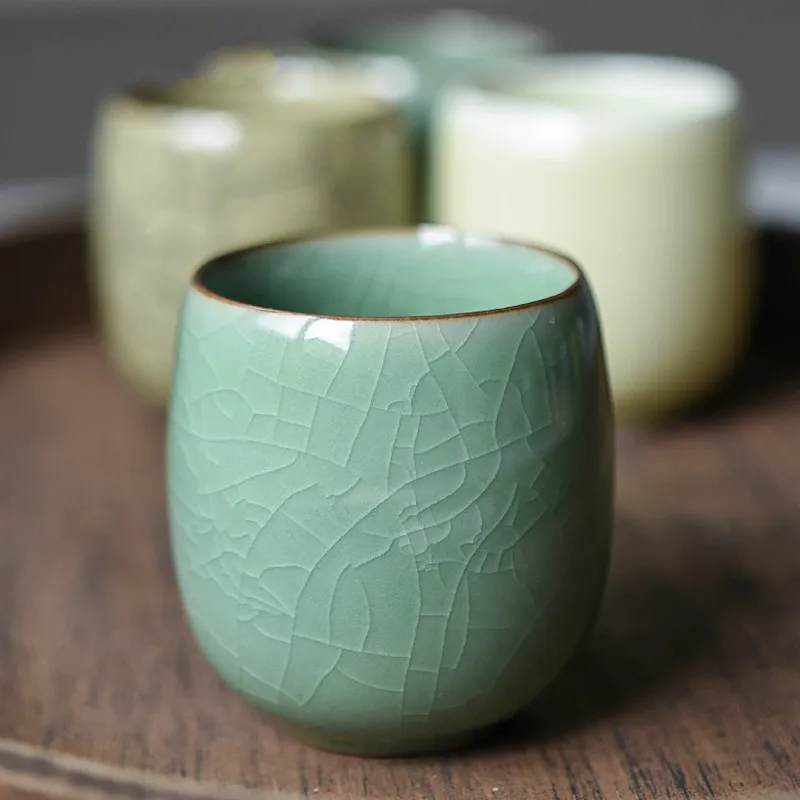 

250ml Solid Color Traditional Chinese Style Celadon Crackle Ceramic Teacup China Porcelain Small Coffee Tea Cups