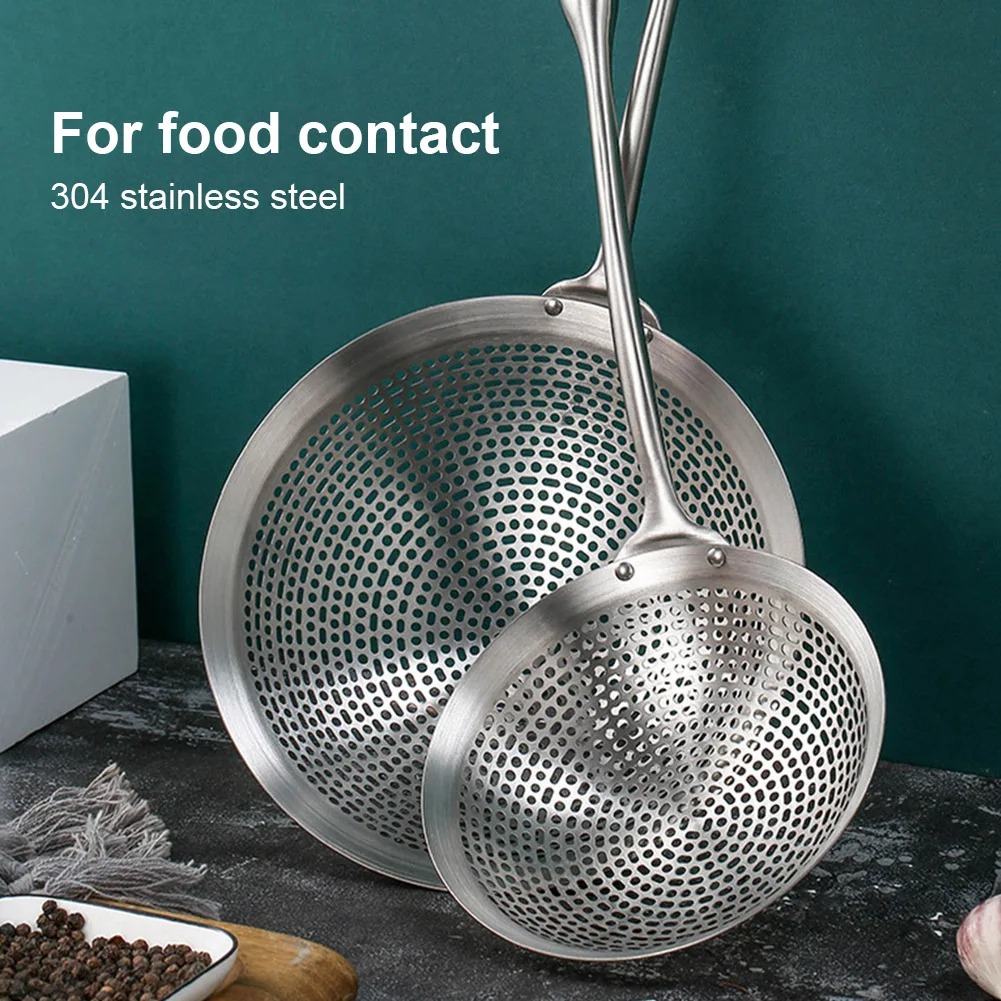 

Stainless Steel Slotted Spoon Straining Ladle Handle Skimmer Strainer Durable Frying Food Portable Heat Resistant Kitchen Gadget