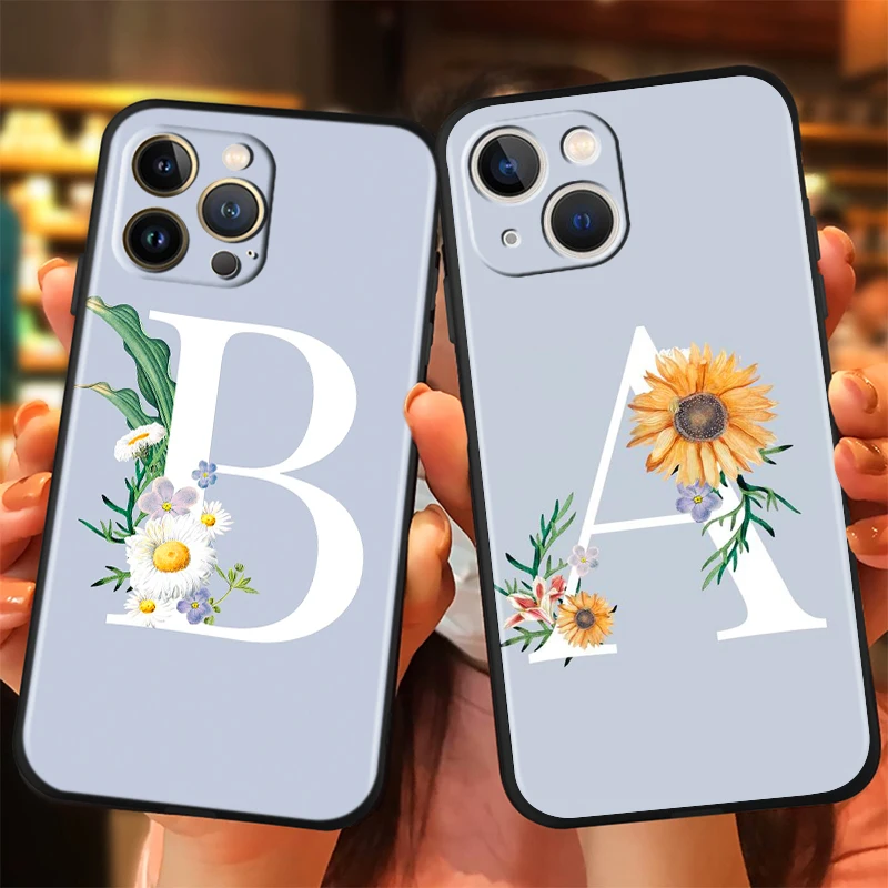 

Initial Letter A Z Fashion For Apple iPhone 13 12 Pro Max Mini 11 Pro XS Max X XR 6 7 8 Plus Fundas Soft Black Phone Case Capa