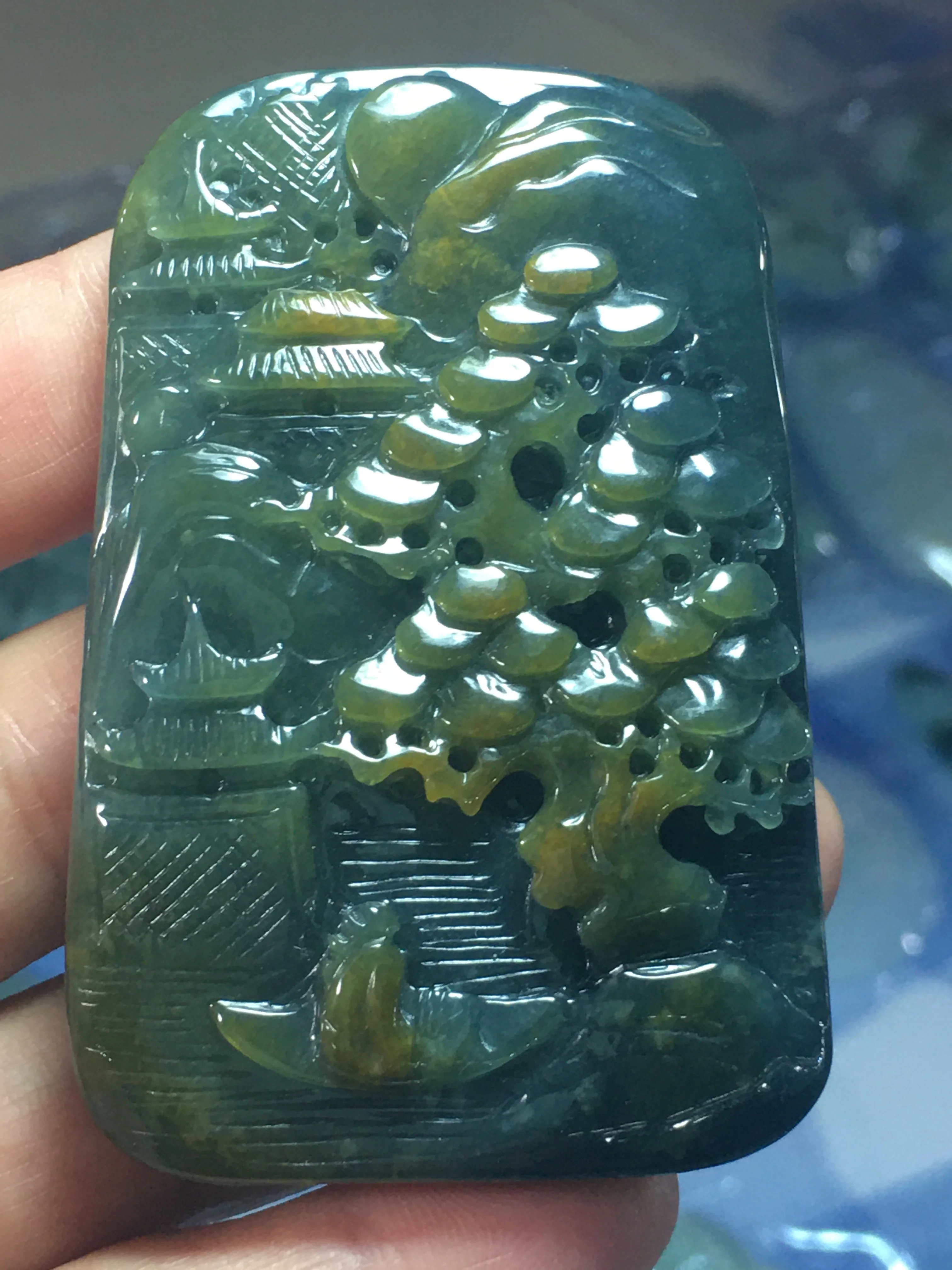 

Natural Myanmar jade 7A HandCarved landscape waterfall jadeite green jade pendant jade necklace pendants jewelry jade necklaces