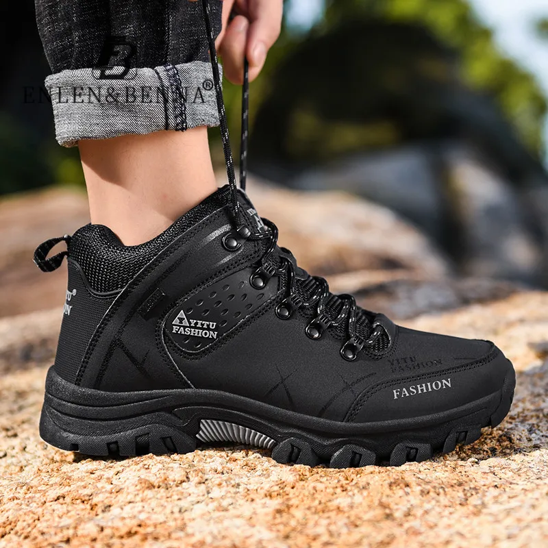 

Hiking Boots Work Shoes Lace Up Wear Resisting Waterproof Leather Fashion Sneakers Men Boots Outdoor Non- Slip Plus Size 39-47