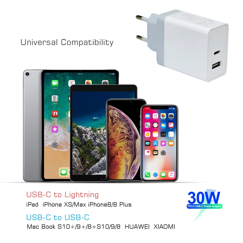 18 Вт 30 Вт usb type-C PD Быстрая зарядка 2 порта быстрое зарядное устройство 9 в 6 в 3 А мобильное зарядное устройство адаптер питания для iPhone samsung huawei Xiaomi