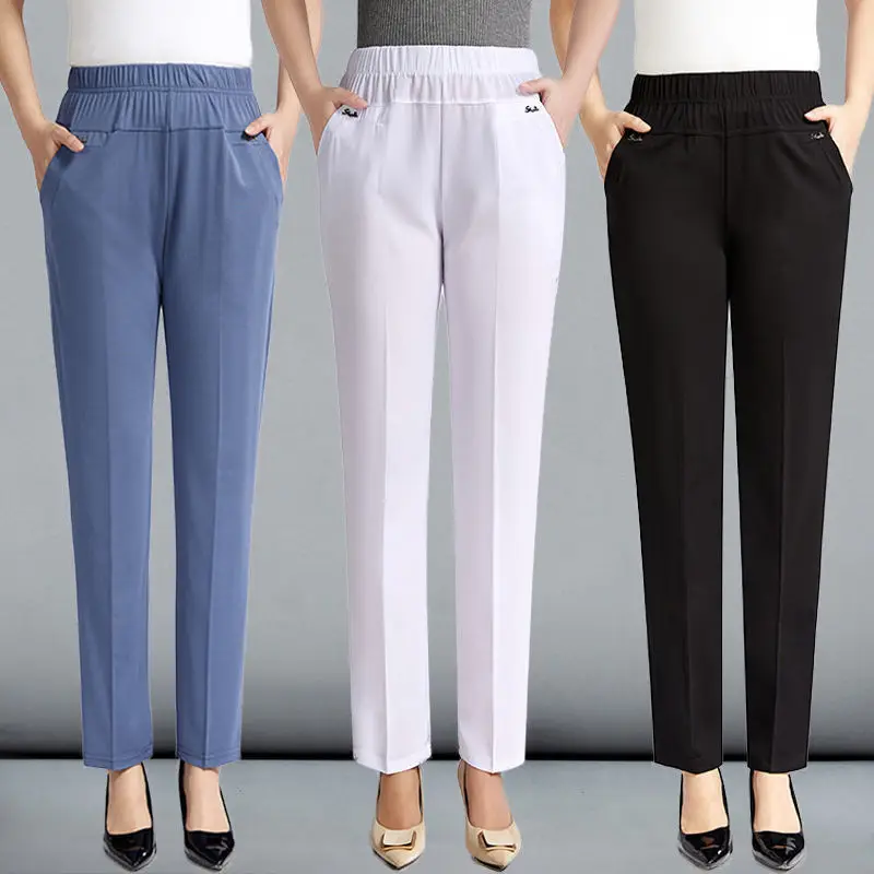 

Spring Summer Womens Straight Pants High Waist Loose Ankle Length Pants Comfortable Casual Pants Large Size 6XL Trousers