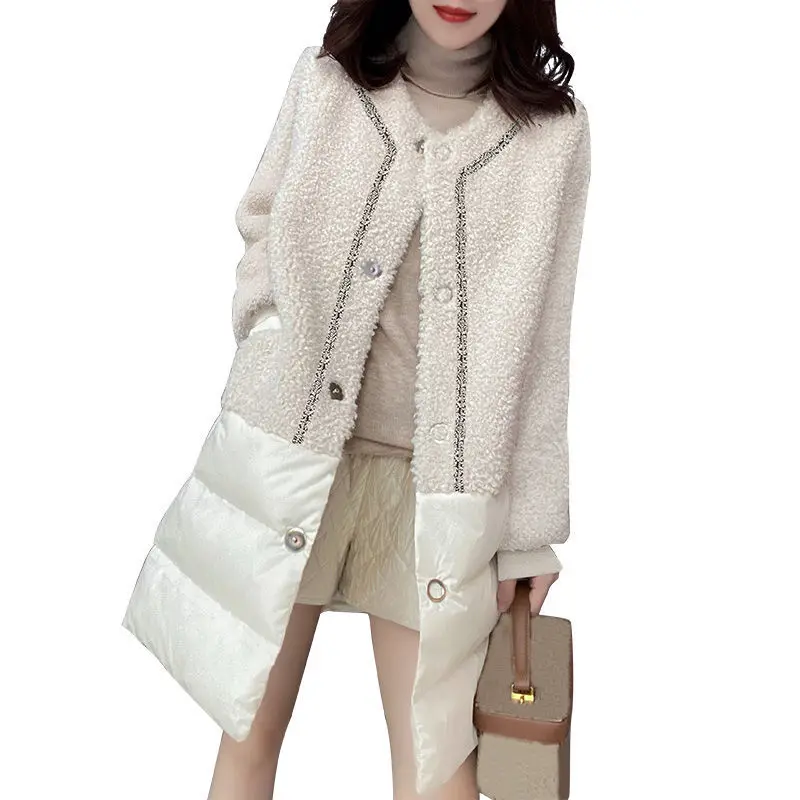 

2021 Winter New Women's Coat Fashion Stitching Imitation Cashmere Long Jacket Women Casual Loose Mid-length Jacket Women L1698