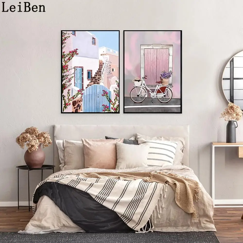 Путешествия греческий постер Санторини Эгейский море холст живопись