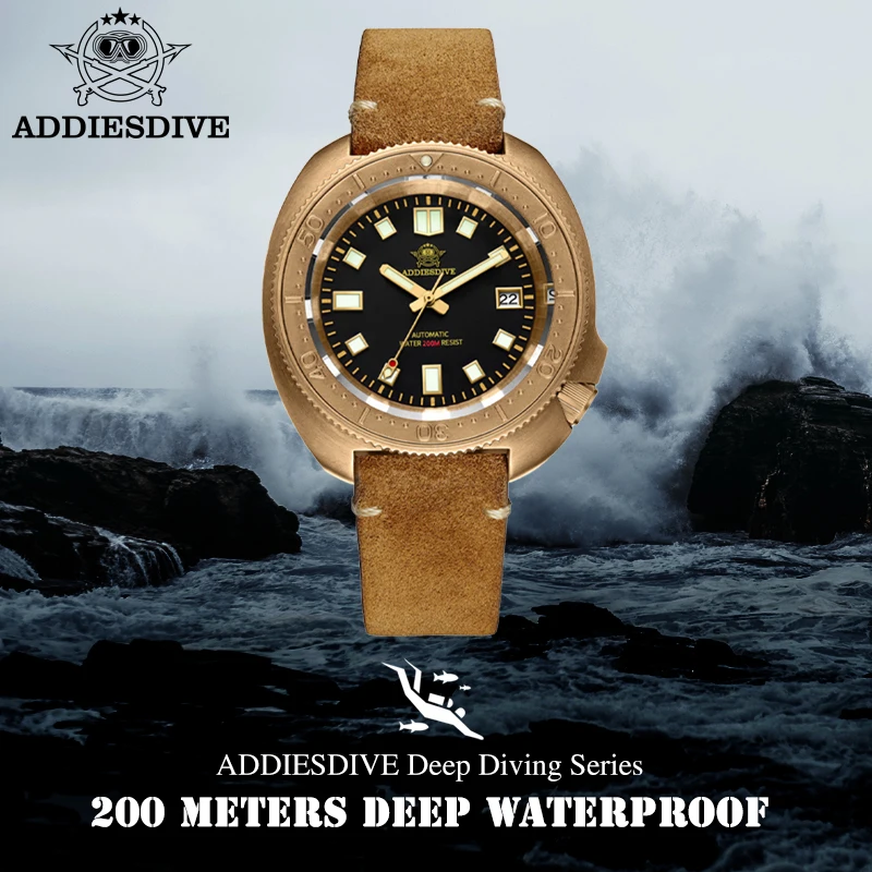 

Addies Dive AD2104 Men CUSN8 Bronze Watch Sapphire Crystal NH35 Automatic Watch 200m Dive Bronze Bezel C3 Super Luminous Watches