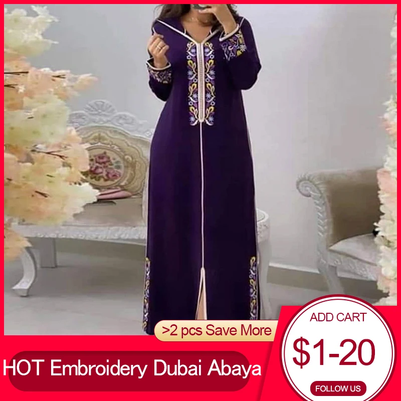 

Brand Designer Embroidery Arabic Dress Women Dubai Abaya Turkey 2021 Fashion Muslim Long Dresses Femme Moroccan Woman jalaba 2XL