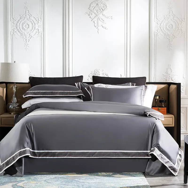 

60S long-staple cotton Satin Bedding Set High-end silky Bed Set gray Duvet Cover Set Bed Sheet Pillowcases Queen King size