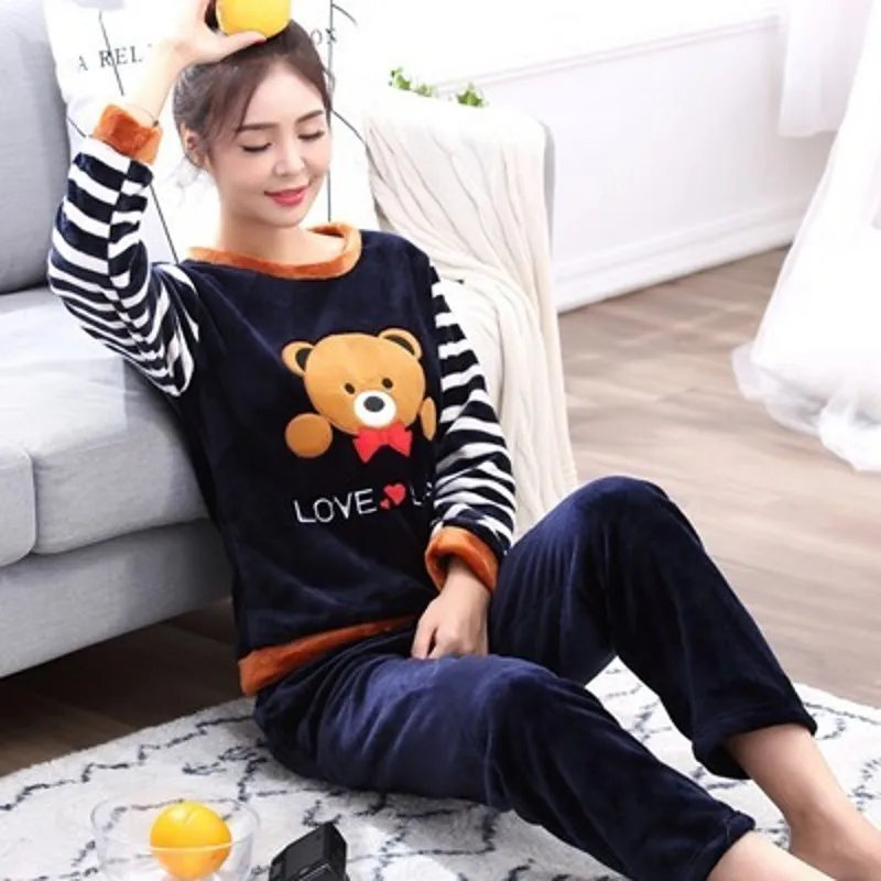 

Plus size L-6XL 7XL 8XL Winter women thick flannel sleepwear sets coral fleece men big cartoon Pajamas warm Sets 2 pcs for 140kg