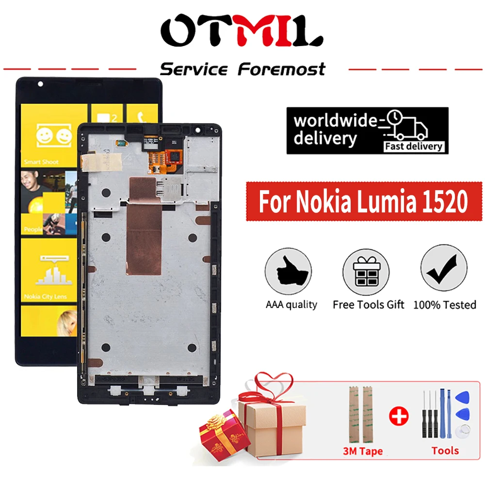 

Оригинальный ЖК-дисплей 6,0 "для Nokia Lumia 1520, сенсорный экран, дигитайзер в сборе с рамкой, ЖК-экран для Nokia 1520, ЖК-дисплей