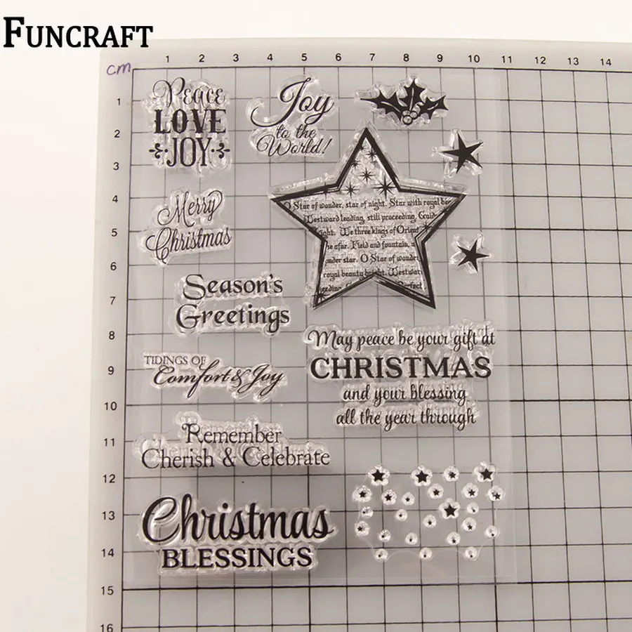 1 лист Звезды Рождество благословение буквы ясные резиновые штампы для