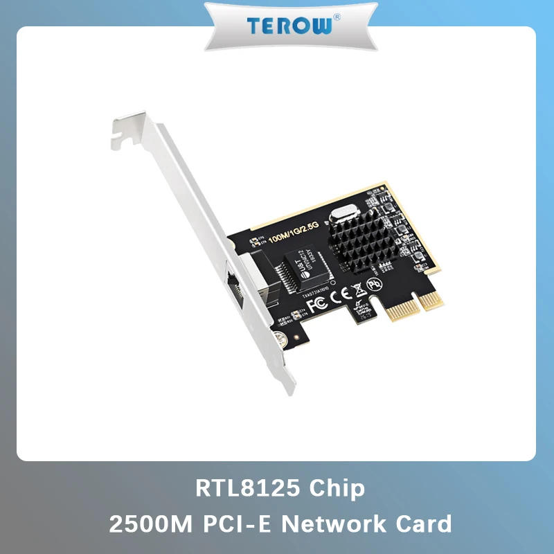 TEROW 2.5Gbps PCI-E Gigabit Network Card 10/100/1000/2500Mbps Network Adapter RTL8125 Chip 8-Pin RJ45 Port for Gaming No Stuck