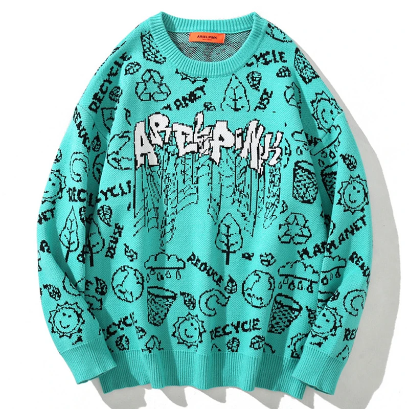 

Women Harajuku Ripped Sweater Pullover Men Vintage Environmental Knit Sweaters 2021Winter Unisex Retro Oversize Couple Knitwear