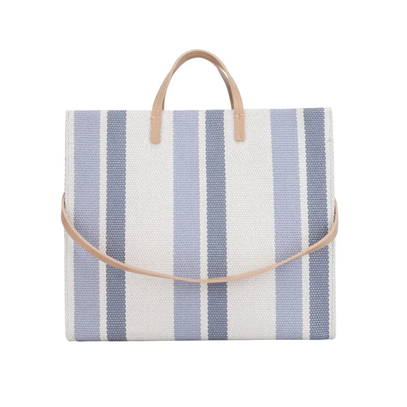 

Free shipping Trendy 2020 new fashion design stripe canvas bag simple hand held canvas bag single shoulder diagonal women's bag