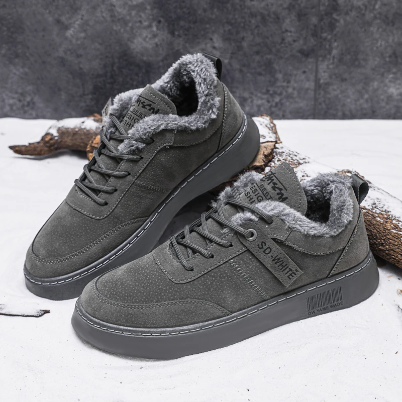 

Кроссовки мужские с высоким берцем, повседневная Уличная обувь, на шнуровке, хлопок, бархатная теплая обувь, зимние
