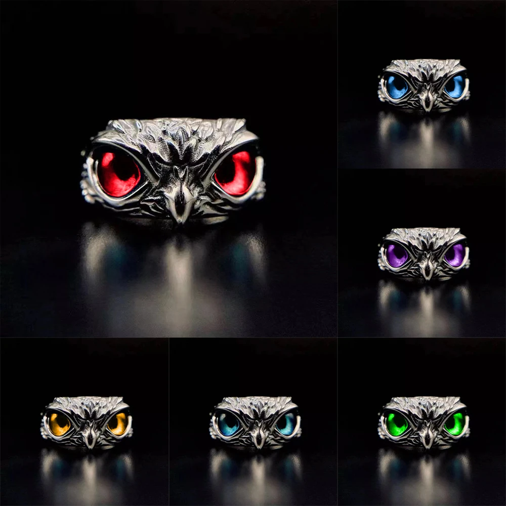 

Charm Vintage Blue Red Demon Eye Owl Ring For Women Girl Lovers Retro Animal Open Adjustable Crystal Ring Statement Ring Jewelry