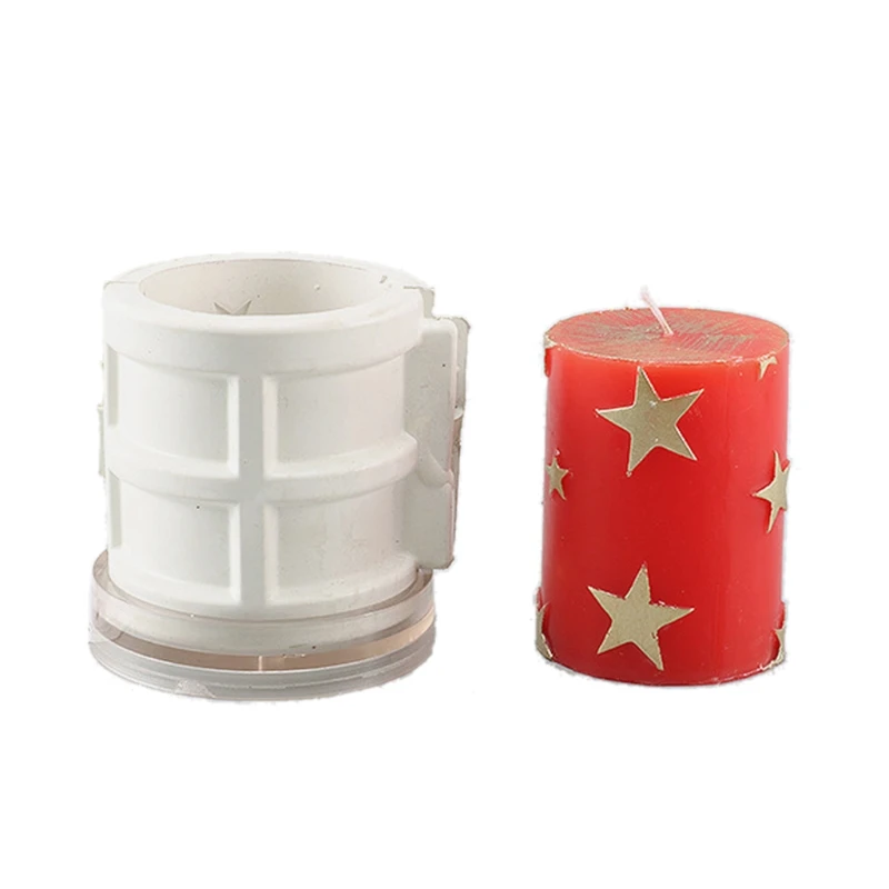

3D Pentagrams Cylinder Candle Mold Embossed Five-pointed Star Silicone Soap Mold T4MD