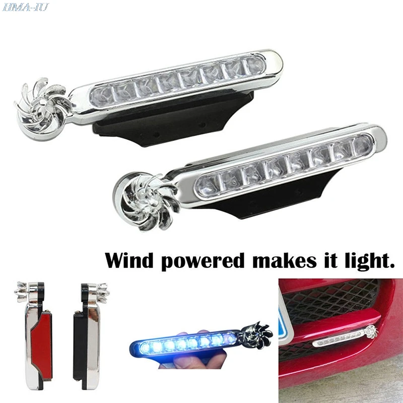 

1Pc Car Running Lights styling No Need External Power Supply Car Daytime Wind Energy 8 LED Daylight Headlight Lamp