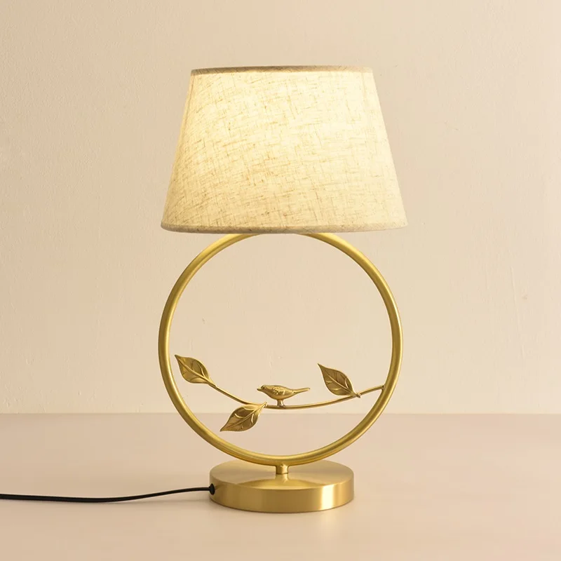 

New Chinese Table Lamp Bedroom Bedside Light Personality Creative Modern Minimalist Study Room Living Rooms Copper Lighting