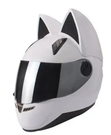 Крутой белый шлем с ушками автомобильная гоночная противотуманная полная
