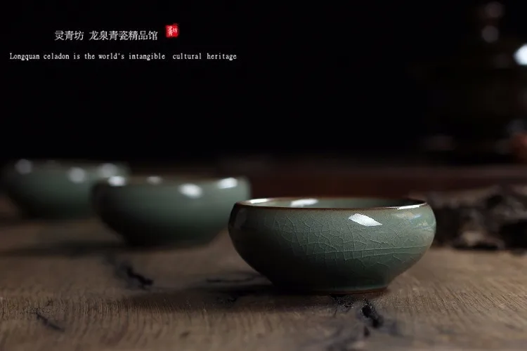 Китайский Longquan Celadon фарфоровая чайная чашка и блюдце чайная чаша с золотой рыбкой 60 мл Celadon Crackle чайная чашка