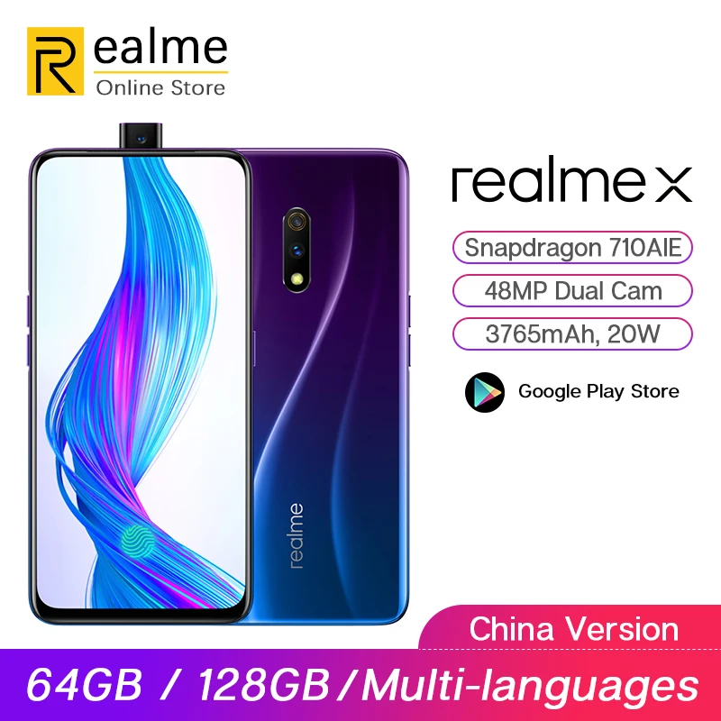 realme X 64G/128 г Snapdragon 710 мобильный телефон 6,53 ''Full Экран всплывающее окно Передняя камера мобильного телефона 20 Вт VOOC Быстрая зарядка 3,0