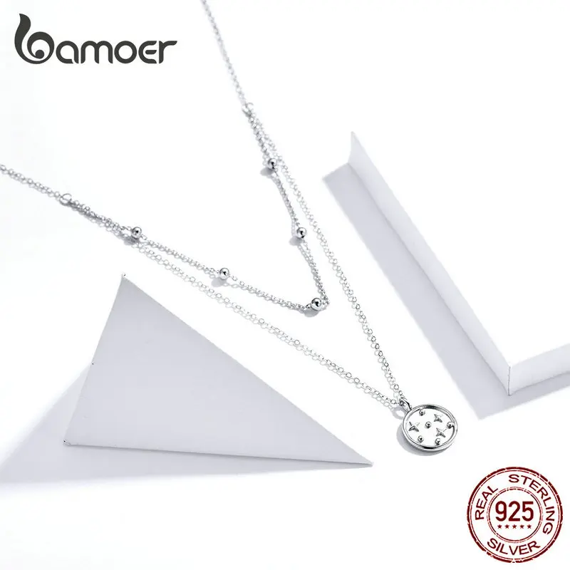 Bamoer 925 пробы Серебряное ожерелье Страж звезда Звездная ночь двойное ожерелье свадебный подарок для женщин хорошее ювелирное изделие Регулируемый GXN365