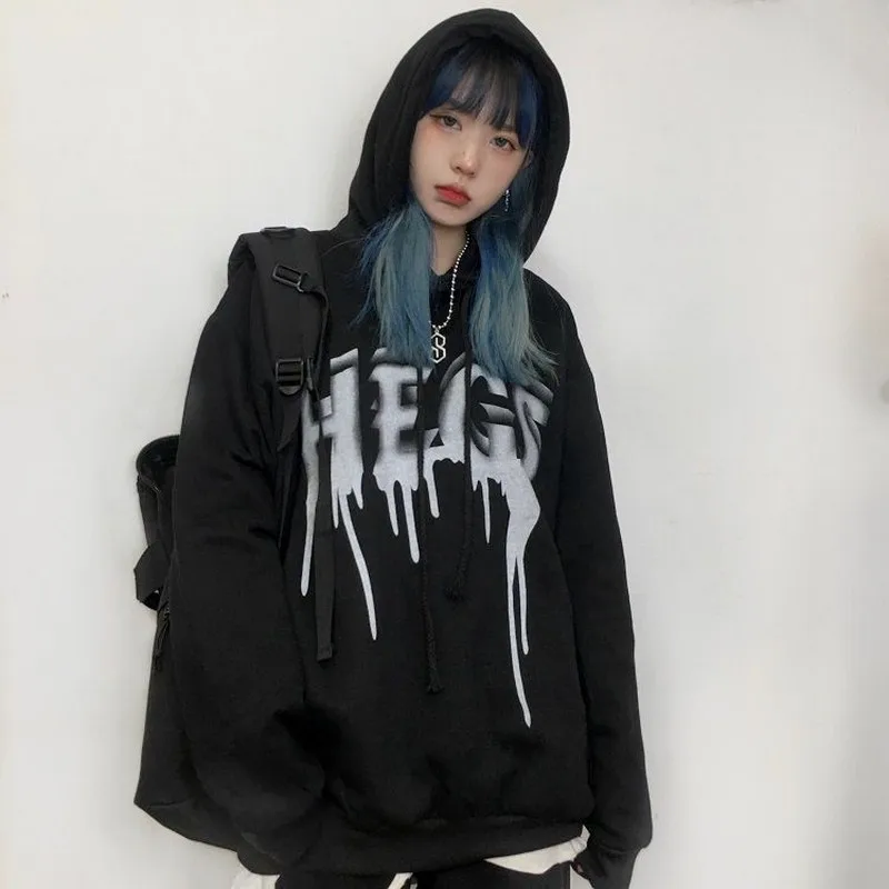 Новинка Осень-зима 2020 темные черные топы в стиле ретро с принтом букв толстый