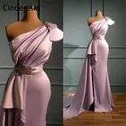 Женское атласное платье-Русалка, эластичное платье на одно плечо, расшитое кристаллами, с застежкой-молнией сзади