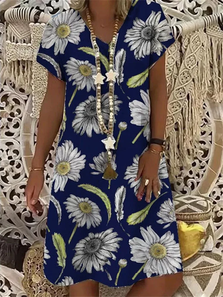 

Linen Cotton Dress Autumn V-Neck Short Sleeve A-Line Dresses Female Vintage Button Loose Dress Vestidos