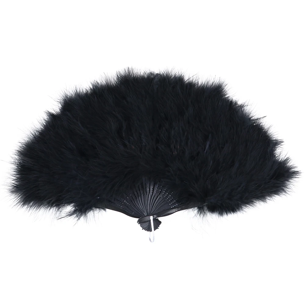 

Black Folding Fan Real Turkey Feather 27x45cm Fluffy Fan for Carnival Gothic Court Stage Performance Diy Craft Support