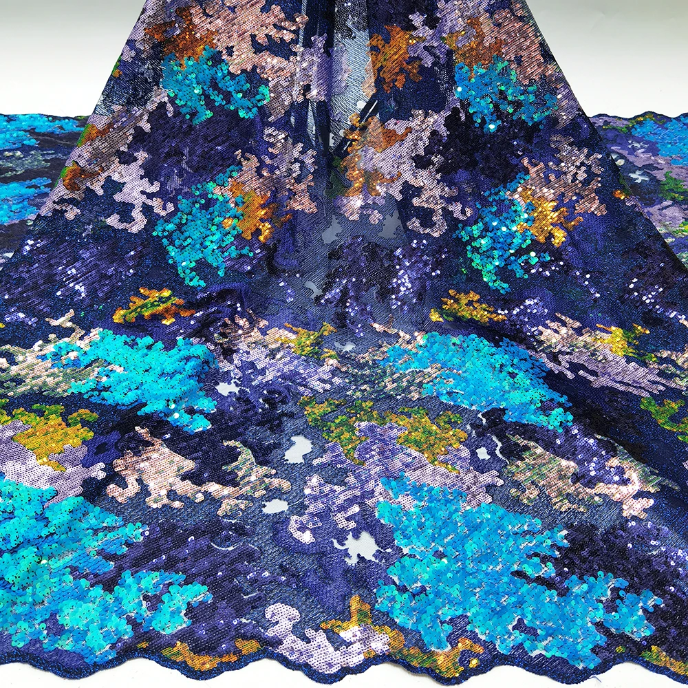 

Африканская французская сетчатая кружевная ткань Sequence, Высококачественная вуаль из органзы, нигерийская Ткань для шитья блесток 15718-4