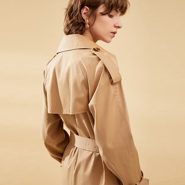 Женское классическое двубортное пальто Тренч с поясом Повседневная Деловая