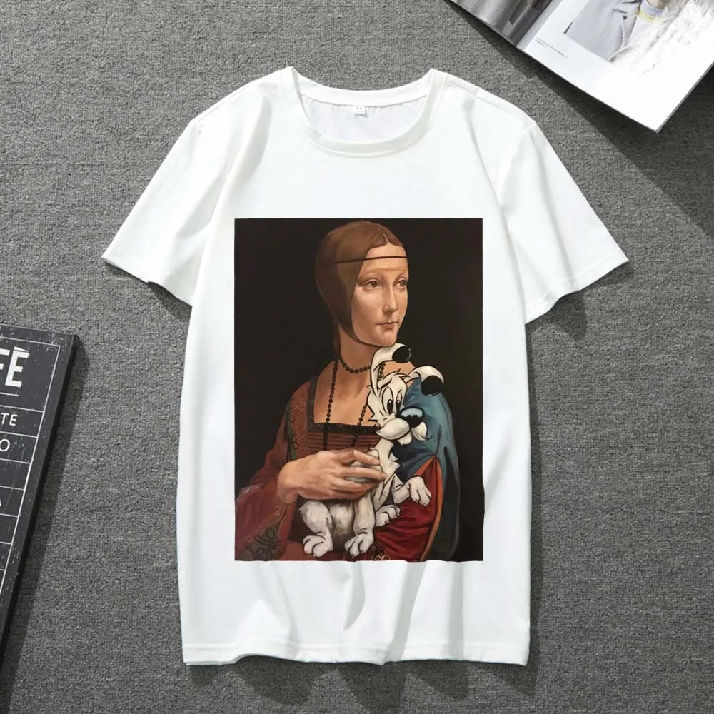 

T-shirt Men and Women White Short-sleeved Retro Printing Series Top Harajuku All-match Personality Japanese Breathable Top