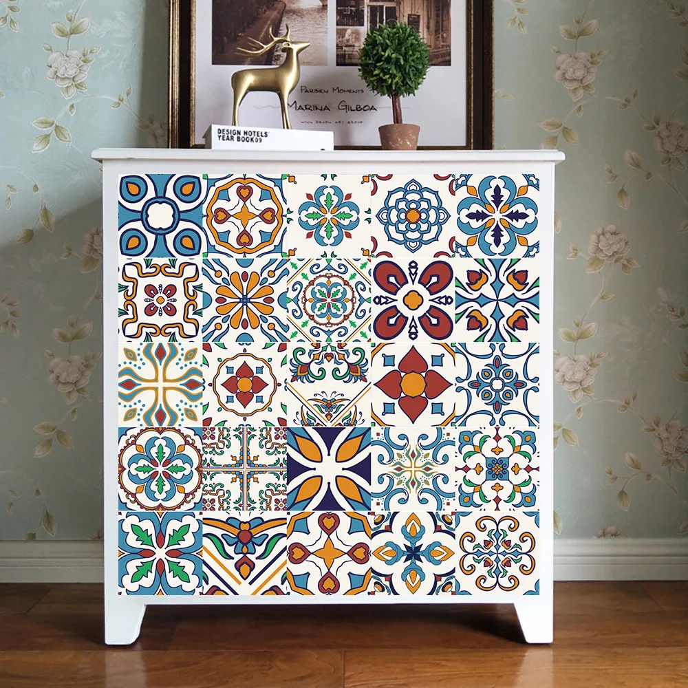 

European classical Tile stickers party table deco protector cover Kitchen bathroom staircase deco wallpaper Waterproof sticker
