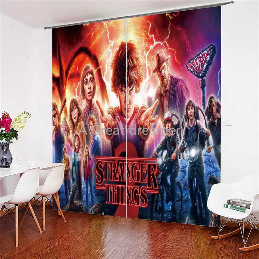 

3D Window Curtains Stranger Things Decor Tapestry Wall Carpet Drapes Cotinas For Living Room Home Cartoon Custom Window Curtain