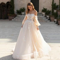 sodigne ivory prncess wedding dress 2022 newest off the shoulder lace appliques bridal dress puff long sleeves wedding gowns