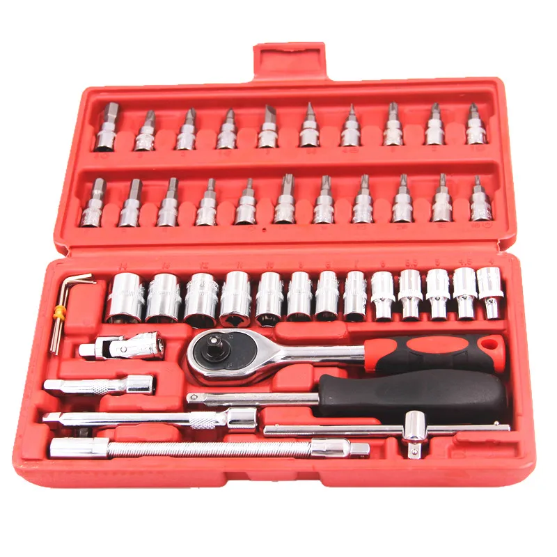 46 шт. Набор торцевых головок 1/4 дюйма инструмент для ремонта автомобиля трещотка