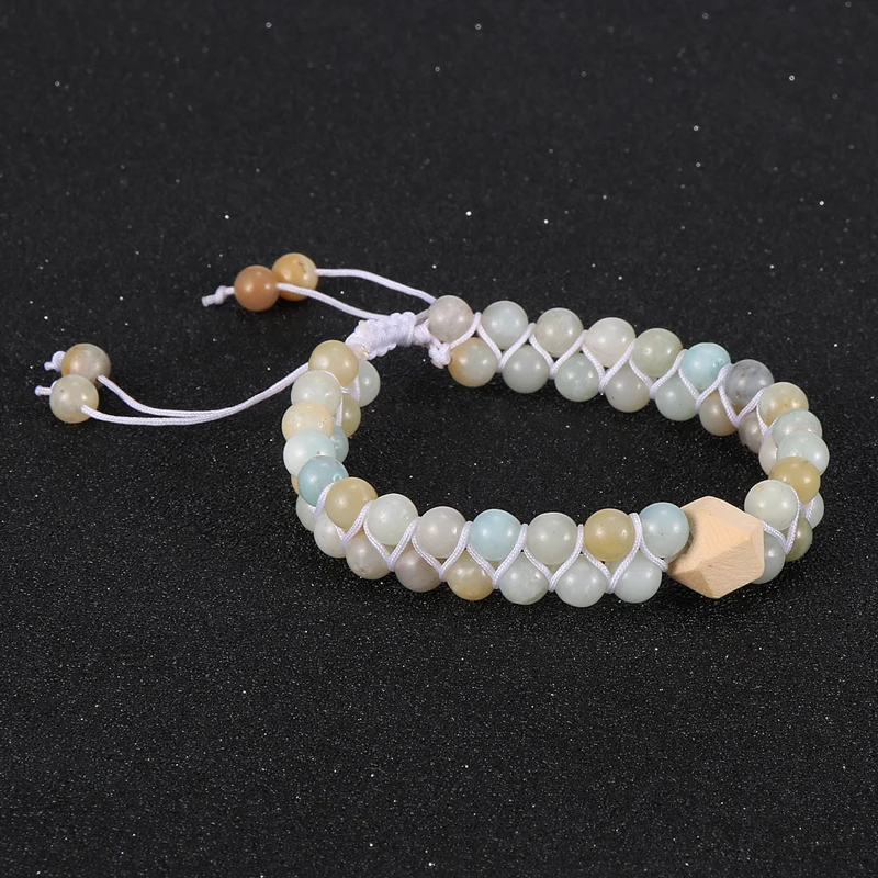 Женский браслет с натуральным амазонитом и бусинами для девушек деревянный 2