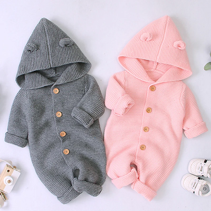 

Baby Rompers Knitted Long Sleeve Knit Newborn Boys Girls Jumpsuits Autumn Winter Toddler Children Overalls Hoody Clothing