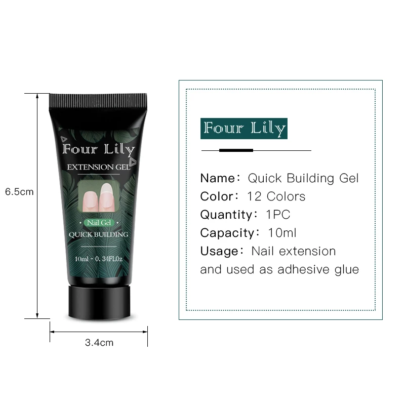 

FOUR LILY Nail Acrylic Poly Nail Extension Gel Set Pink White Clear UV LED Builder Nail Gel Slip Solution Quick Extension Gel